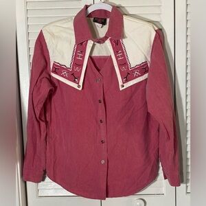 Wildfire Western Red/Pink & White Long Sleeve Button Up Top, Sz M Vintage